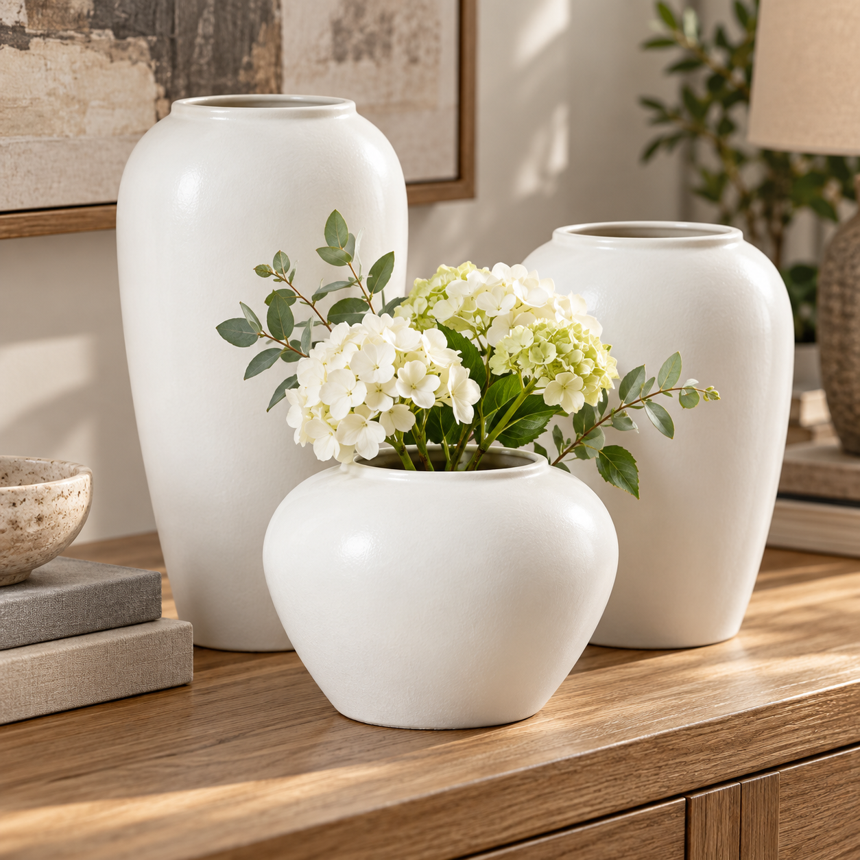 Ivory White Ceramic Vase – Three Sizes & Set of 3